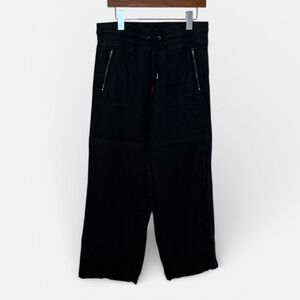 Athleta Cabo Linen Wide Leg Black Pull On Drawstring Tie Pants 6